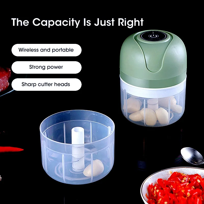 Mini Electric Garlic Press, 250ML USB Charging Masher for Vegetables, Fruits, Onions and Ginger