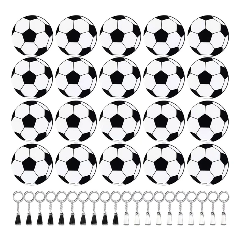 

80 Pieces Soccer Party Favor Set Acrylic Football Keychain Blanks Gift DIY Keychain Making Tassels Charm for Key Rin