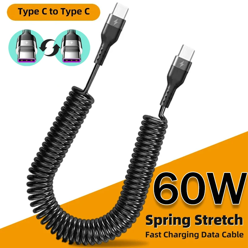 Universal Type C to Type C PD 60W Fast Charging Spring Cable
