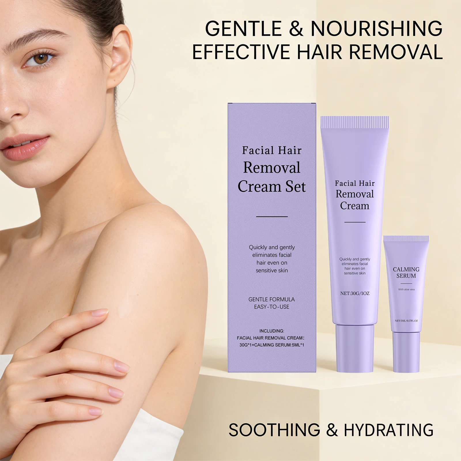 Facial Hair Removal Cream Set Painless Hair Removal Gentle And Non-irritating Remove Mustache Smoothing Moisturizing Face Care_voghion.com
