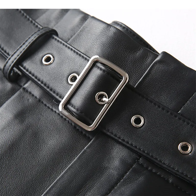 Women's High Waist Matte Sheepskin Leather Pants Ankle Length Trousers with Thin Belt Spring Autumn Fashion Smoke Pipe Style - Image 3