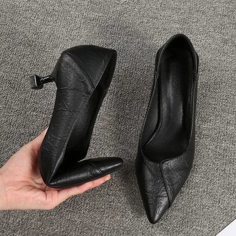 Women's High Heels Shoes Thick Heel Shoes Versatile Ladeis Shoes Professional Work Shoes Leather Shoes - Image 3