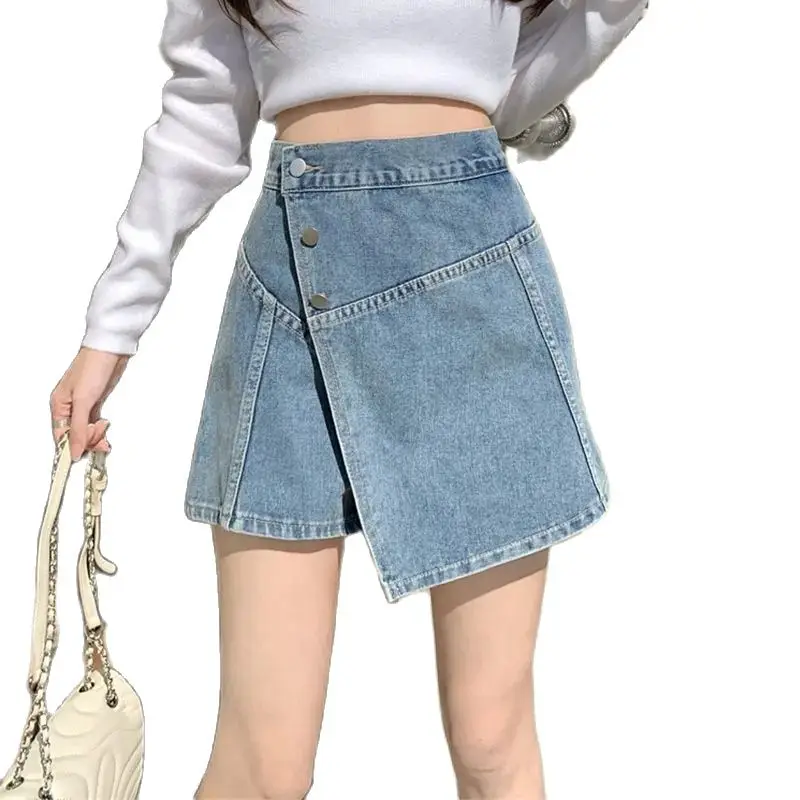 Half-Length Culottes Irregular Fake Two-Piece Women'S 2024 Summer New Style A-Line Versatile Slim Outer Culottes