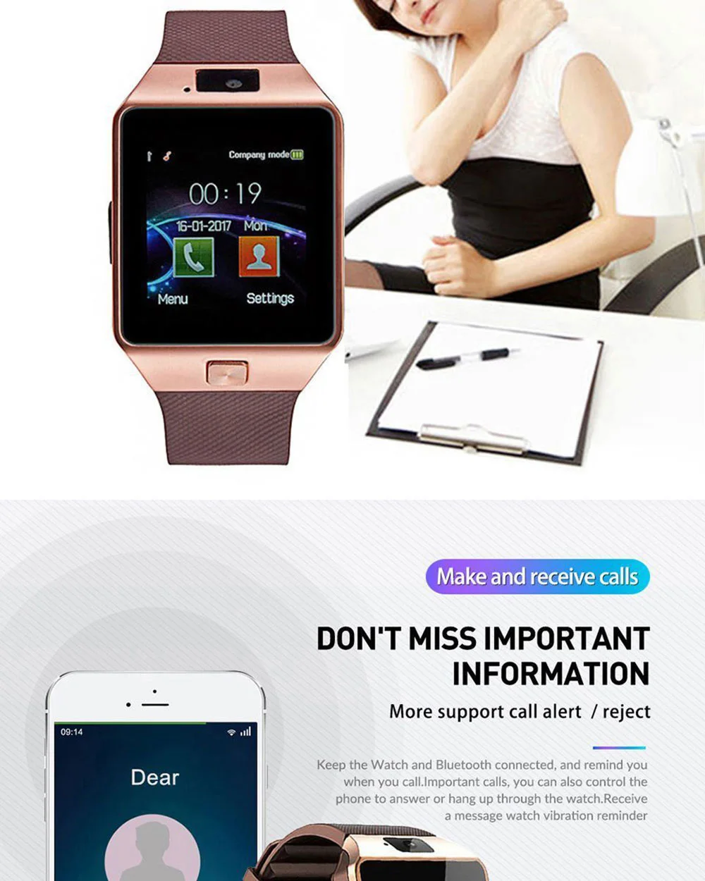 DZ09 Smart Watch Support SIM Card Multiple Languages Touchscreen Bluetooth Sports Fitness Tracker Camera Wrist Smart Phone Watch