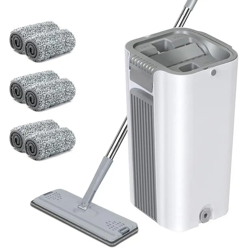 

Flat Mop Bucket Portable Flat Squeeze Mop With Folding Bucket Hand Free Washing Microfiber Replacement Pad Multifunctional