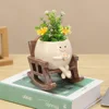 Chair/Swing Smile Face Planter Resin Hanging Cute Head Planters Creative Rocking Succulent Pot Home Garden Flower Container 1