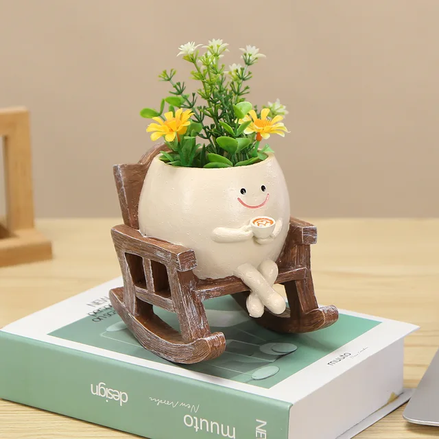 Chair/Swing Smile Face Planter Resin Hanging Cute Head Planters Creative  Rocking Succulent Pot Home Garden Flower Container  Seeds and plants for  sale