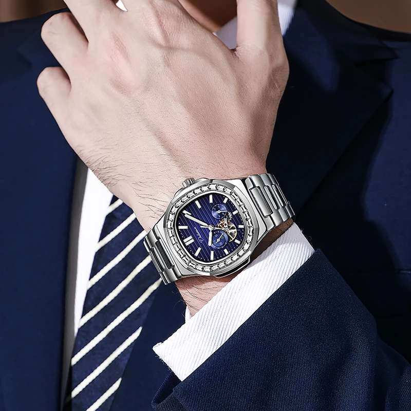 Men's es Automatic Mechanical Sports Men Wrist Waterproof Clock Luxury Top Casual Sky Blue es_voghion.com