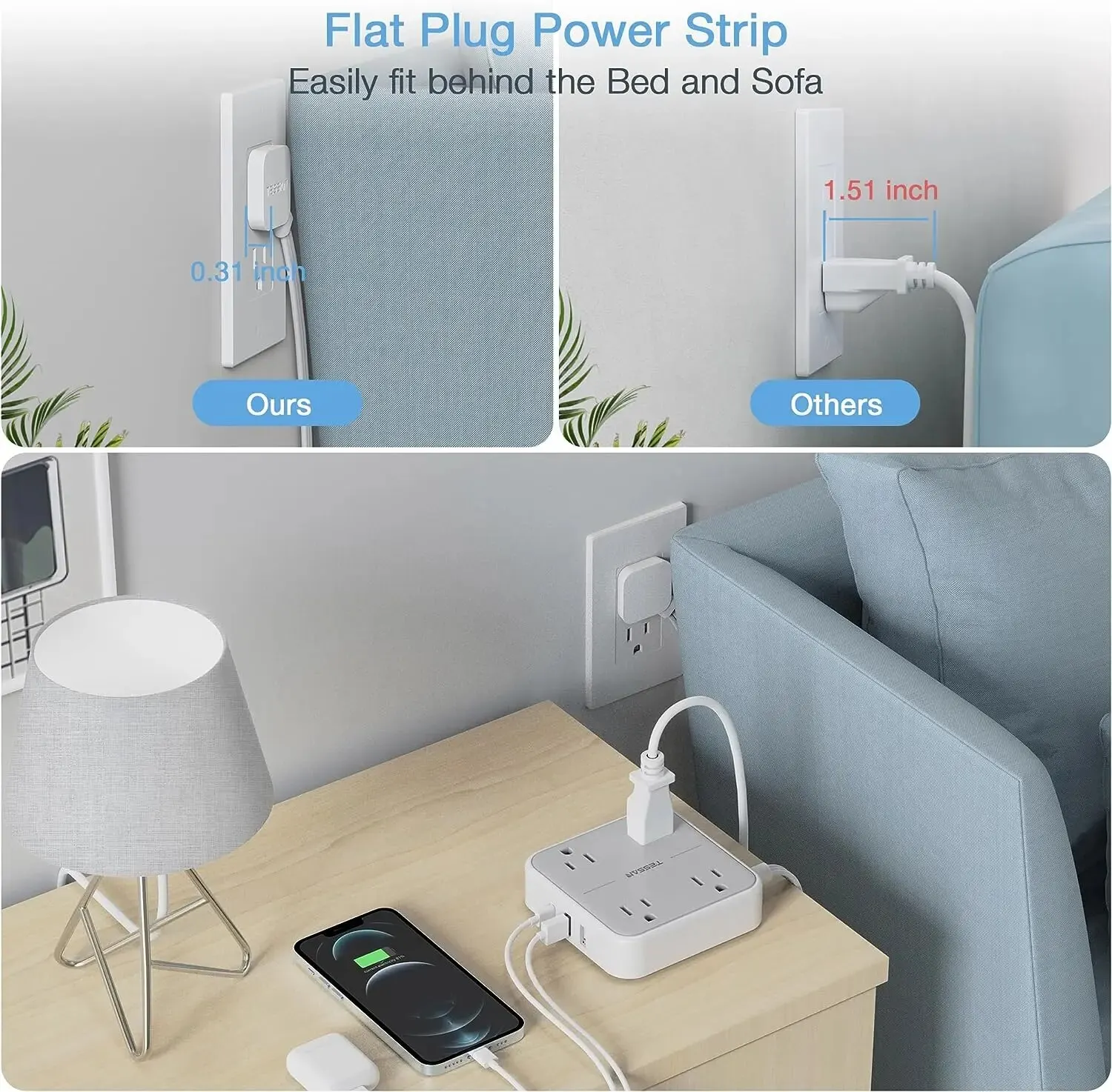 TESSAN ÷ ÷ Ƽ, AC ܼƮ 4 , USB Ʈ 2 , CŸ 1, 7  1  , 5ft ʹ ͽټ ڵ