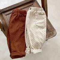 New autumn baby clothing, 0-3 year old baby girls dot printed corduroy loose casual pants 4