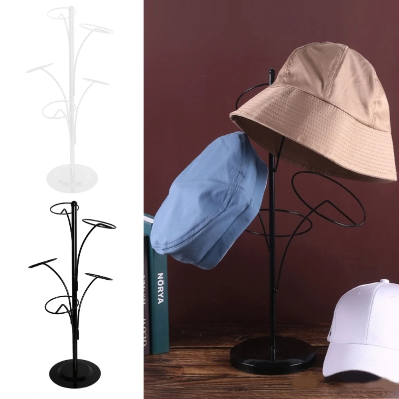 

Simple Hat Display Stand with 5 Round Standing Hooks Freestanding Hat Holders