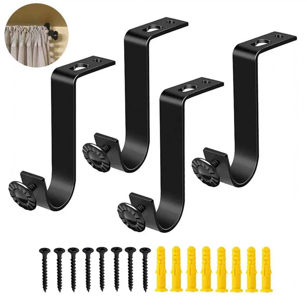 Durable No Odor Ceiling Curtain Rod Bracket with Mounting Screws Black Drapes Pole Bracket Shower Curtain Accessories
