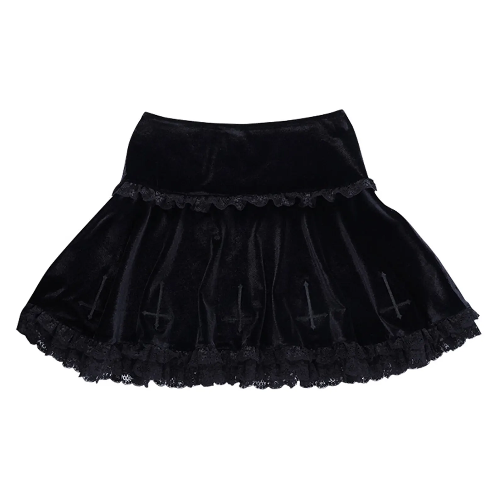 2024 Punk Cross Pattern Mini Skirt Y2K Grunge Gothic Black Lace High Waist Pleated A-line Skirt Vintage Women E-girl Clothes 4