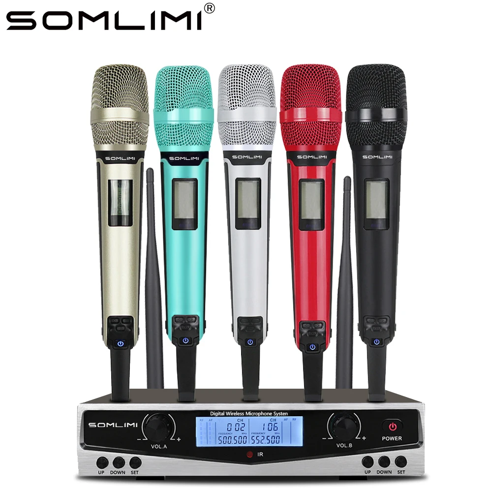 SOMLIMI 500-599MHz UHF SKM9100/SKM9000 Stage Performance Home KTV Professional Dual Wireless Microphone Dynamic Material Metal