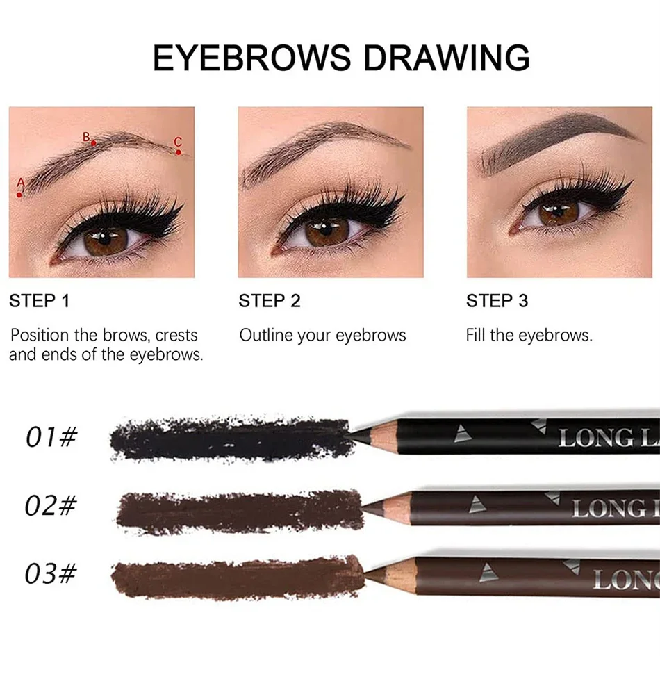 24HR Wear Smudge Waterproof Eyebrow Pencil Makeup Easy Color Natural Black Brown Eye Brow Pen Beginner Practice Cosmetic Tools 4