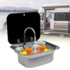 US RV Sink Kit Folding Square Outdoor Full Set+Lid+Faucet Stainless Steel Sink 2
