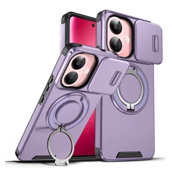 360° Ring Stand Phone Case with Slide Camera Protection and Magnetic Shockproof Back Cover for VIVO V60 Lite 5G (PURPLE)