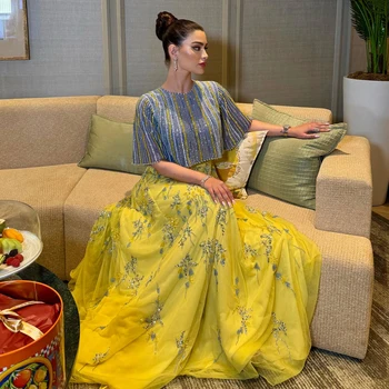 قال شارون-فساتين سهرة فاخرة للنساء ، دبي ، أزرق ، أصفر ، أنيق ، طويل ، عربي ، ثوب حفلة موسيقية رسمي ، حفل زفاف ، SS490 1