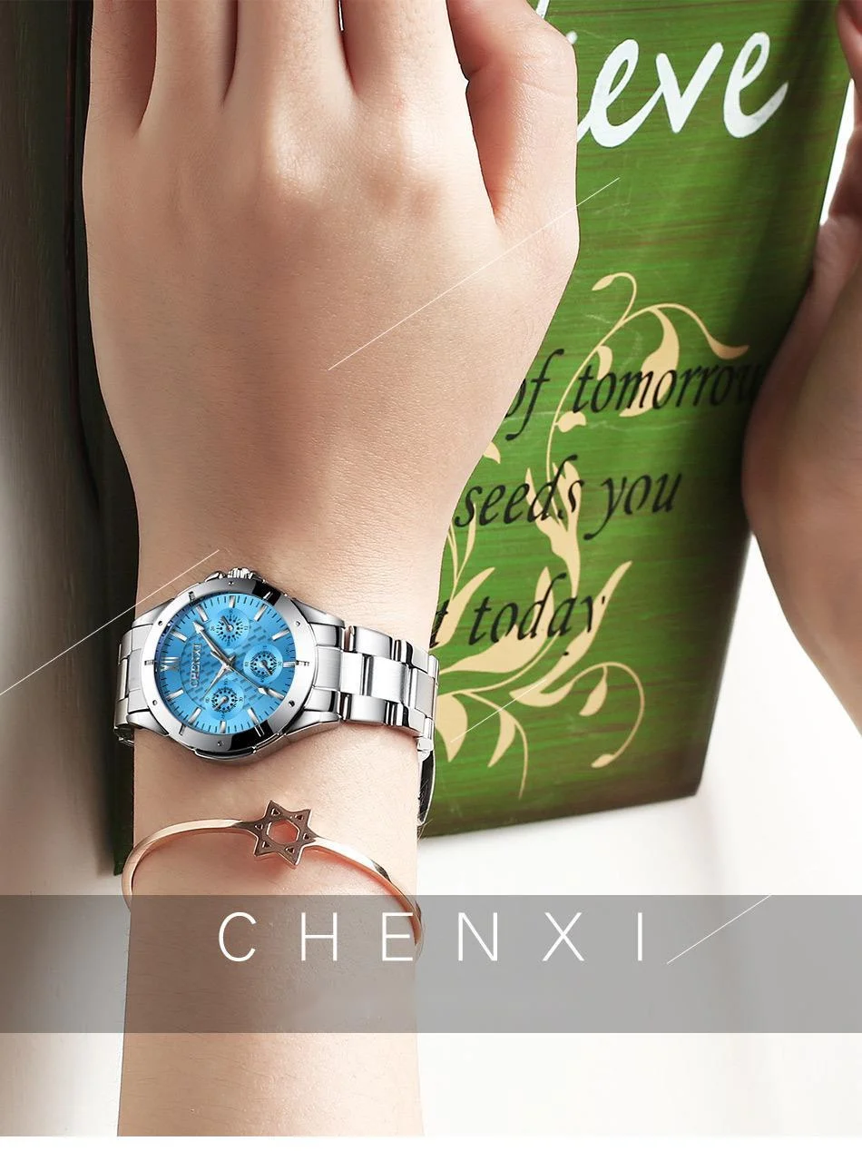 Orologio da uomo con cinturino in acciaio al quarzo impermeabile decorativo a tre occhi da uomo di marca CHENXI_voghion.com