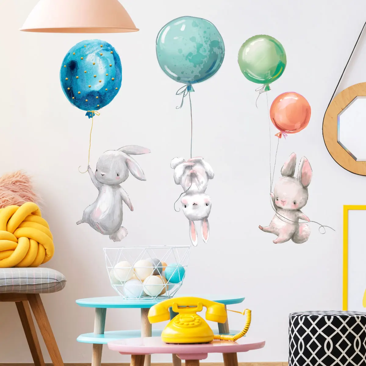 bonito coelho coração adesivos de parede para quartos das crianças crianças meninas decoração do quarto do bebê dos desenhos animados animal papel de parede berçário decoração vinil