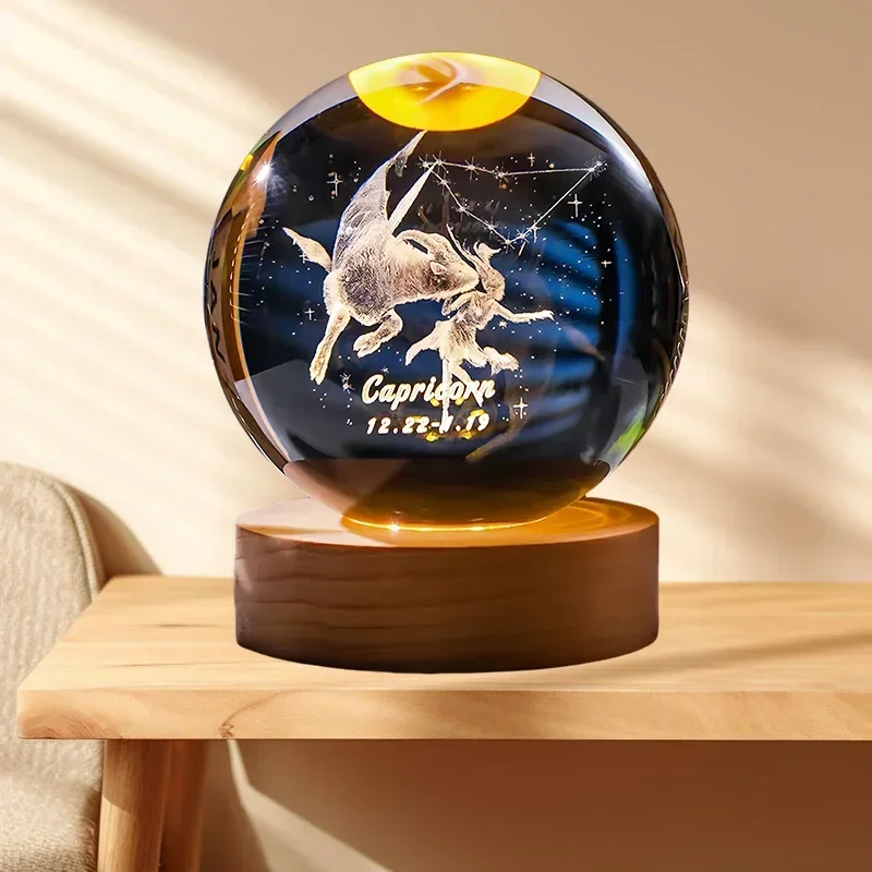 Deer Crystal Ball Ornament Crystal Ornaments Crystal Balls Crystal Ball Ornament 12 Constellation 3DGlass Craft Decoration Crystal Ball Laser Engraved Birthday Solar System Gift Wooden Base Home Desktop Decor