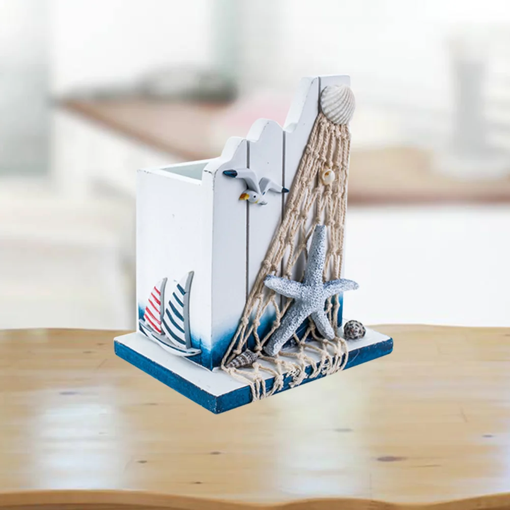 

Nautical Pen Holder Wooden Cup Holder Pen Container Organizer Makeup Brush Storage Nautical Beach Coastal Office Home