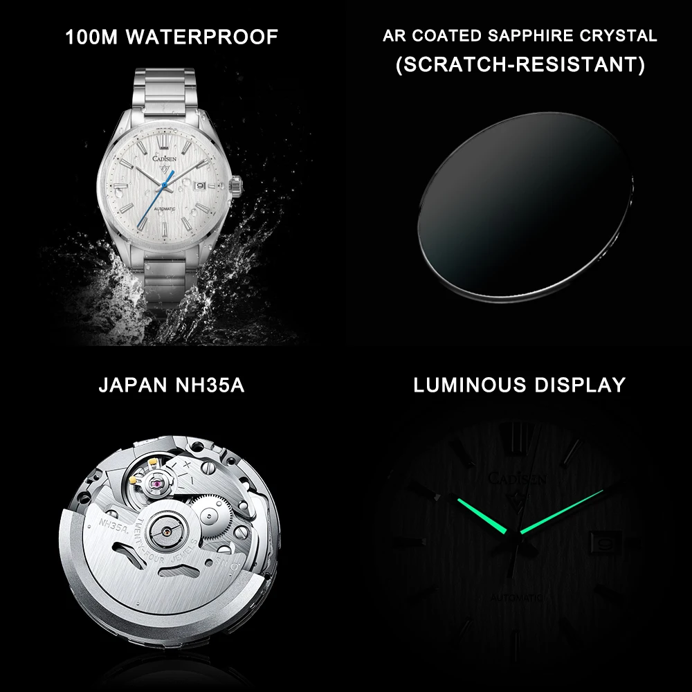 CADISEN Men's Watches Tree pattern Dial Top Luxury Automatic Watch Men Japan NH35A Mechanical Wristwatch 100M Waterproof Clock images - 6