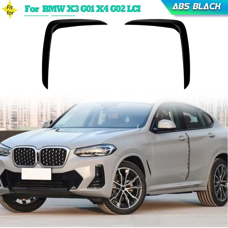 

ABS Gloss Black Car Front Air Vents Trims Canards For BMW X3 G01 X4 G02 LCI 2021-2023 Racing Front Fog Light Fins Canards