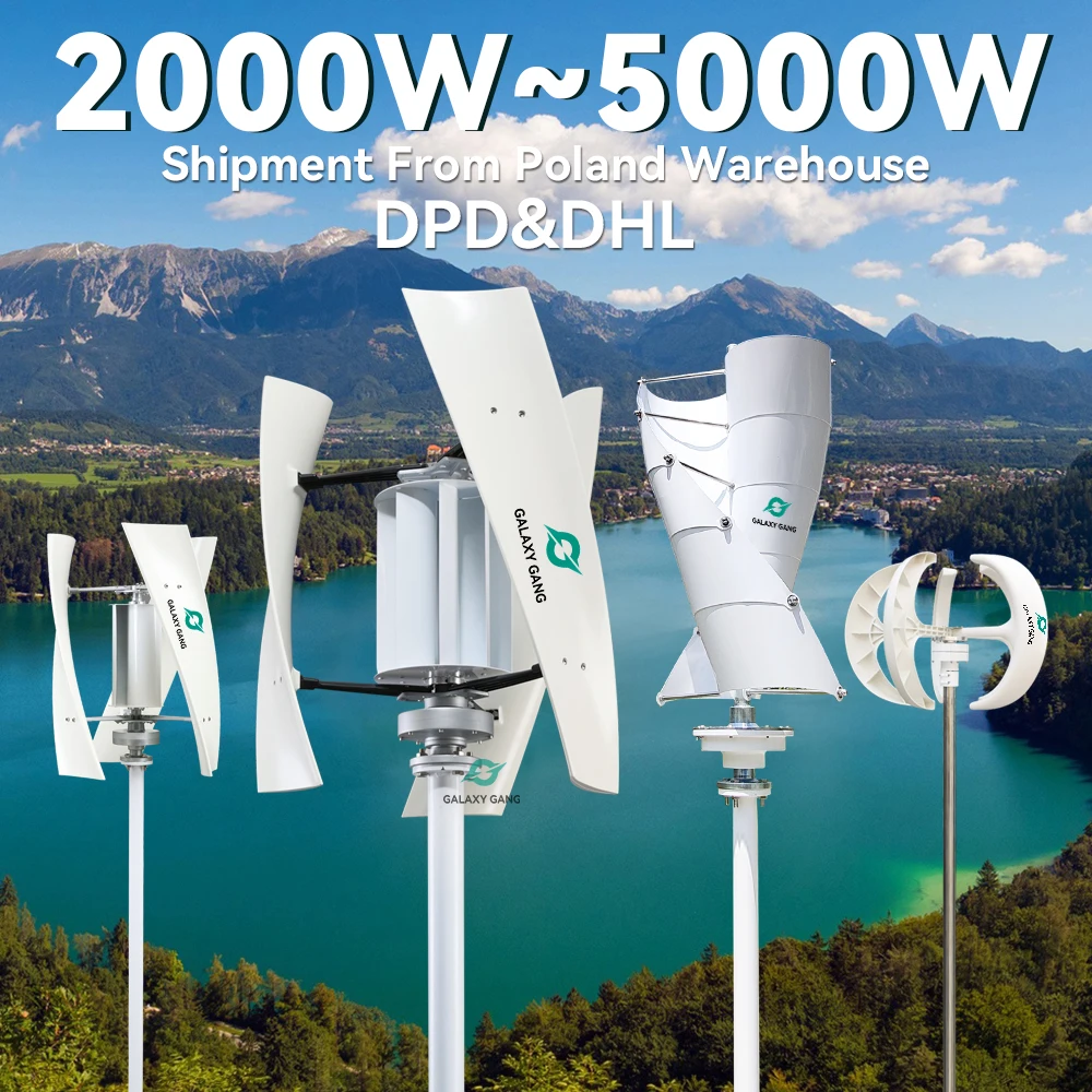 

EU Duty Free 5000w Wind Turbine Generator 12v 24v 48v 5kw 3 Blades Vertical Axis Permanent Maglev With Mppt Charge Controller