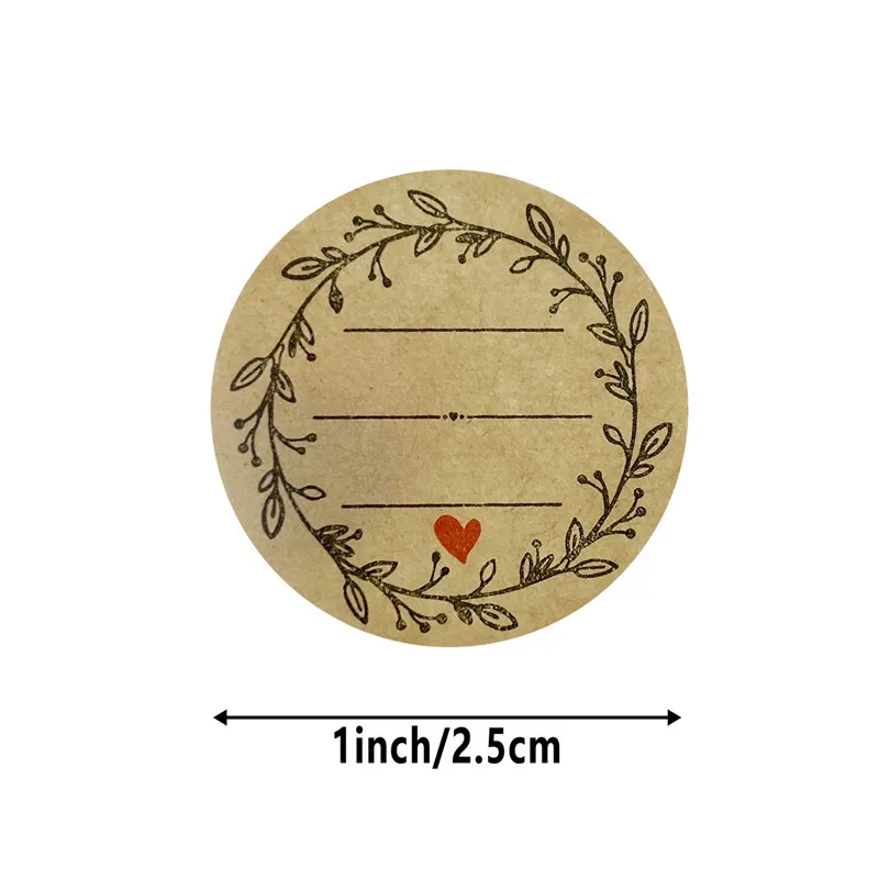 25mm Handwriting Personalized Vintage Floral Label Stickers Packs Business Packaging Wedding Kraft 500Pcs/Roll