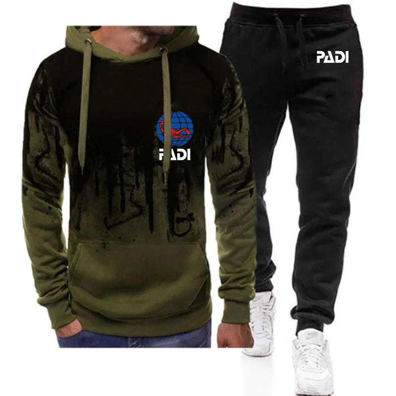 2023 Men's New Scuba Driver Padi Spring Autumn Gradient Color Hoodies Casual Jacket Sport Coat+Pant Comfortable Two Pieces Suit