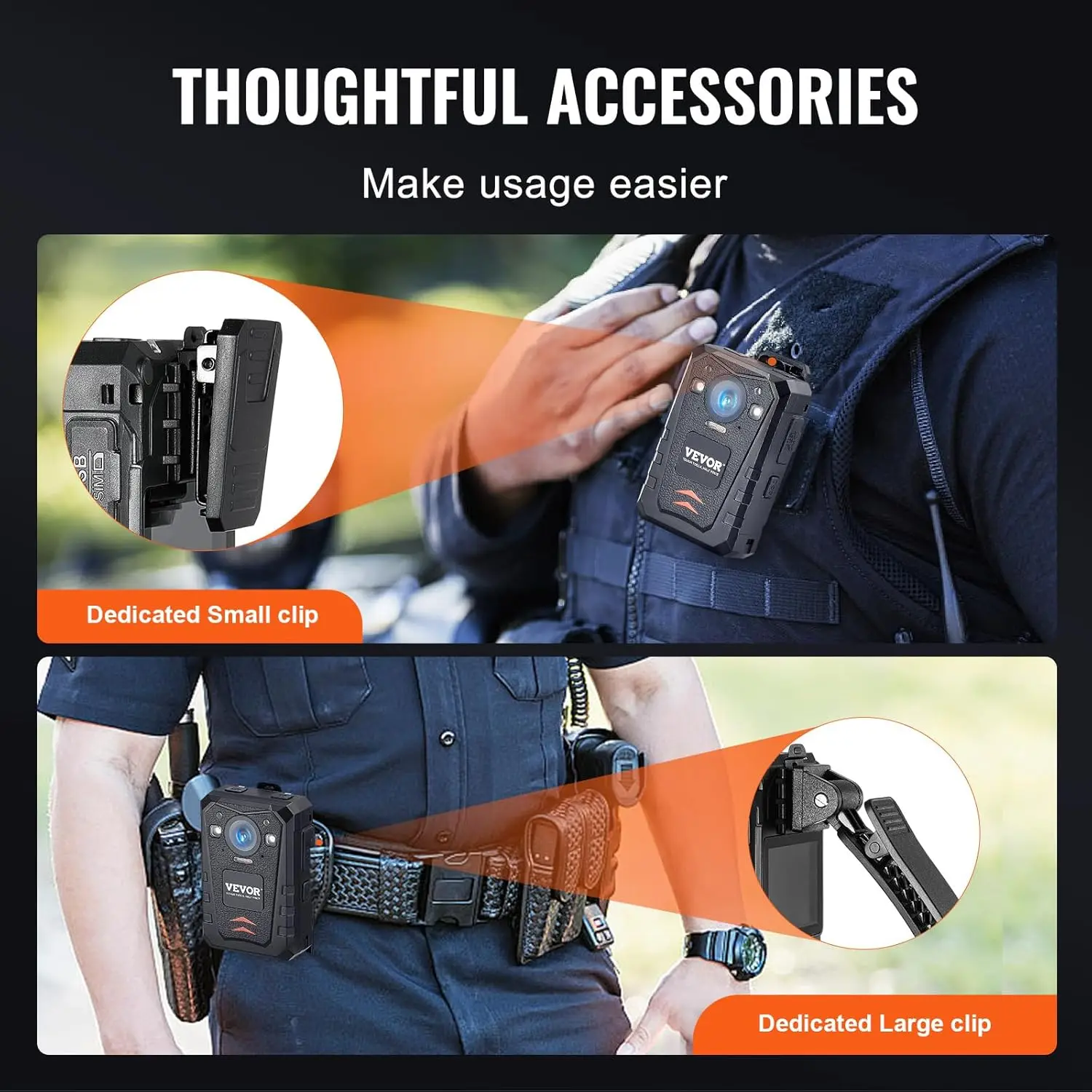 1440P HD Police Body Camera, 128GB Body Cam with Audio Video Recording Picture, Built-in 3500 mAh Battery, 2.0" LCD 6
