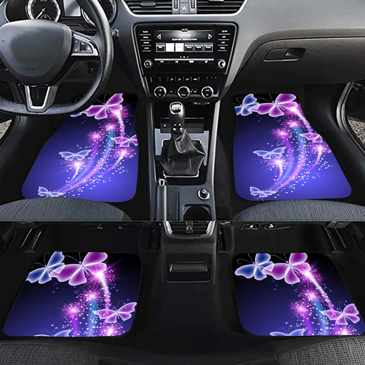

Cute Purple Butterfly Printing Car Interior Carpet Floor Mats Women's and Men's Butterfly Full Set 4 Floor Mats Car Carpet Acces