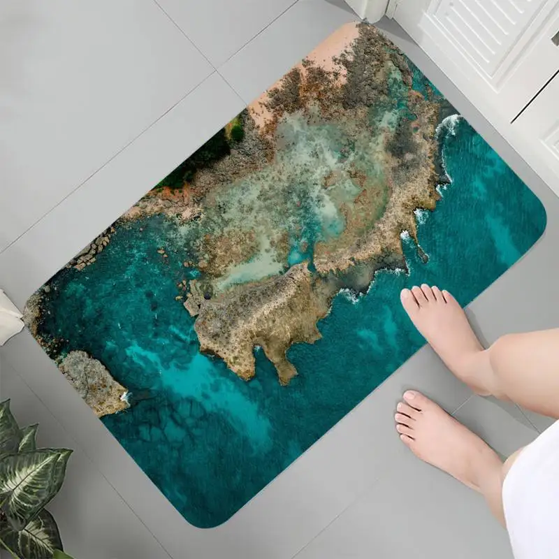 Pacific Ocean Shore Aerial View Pattern Print Doormat For Bathroom