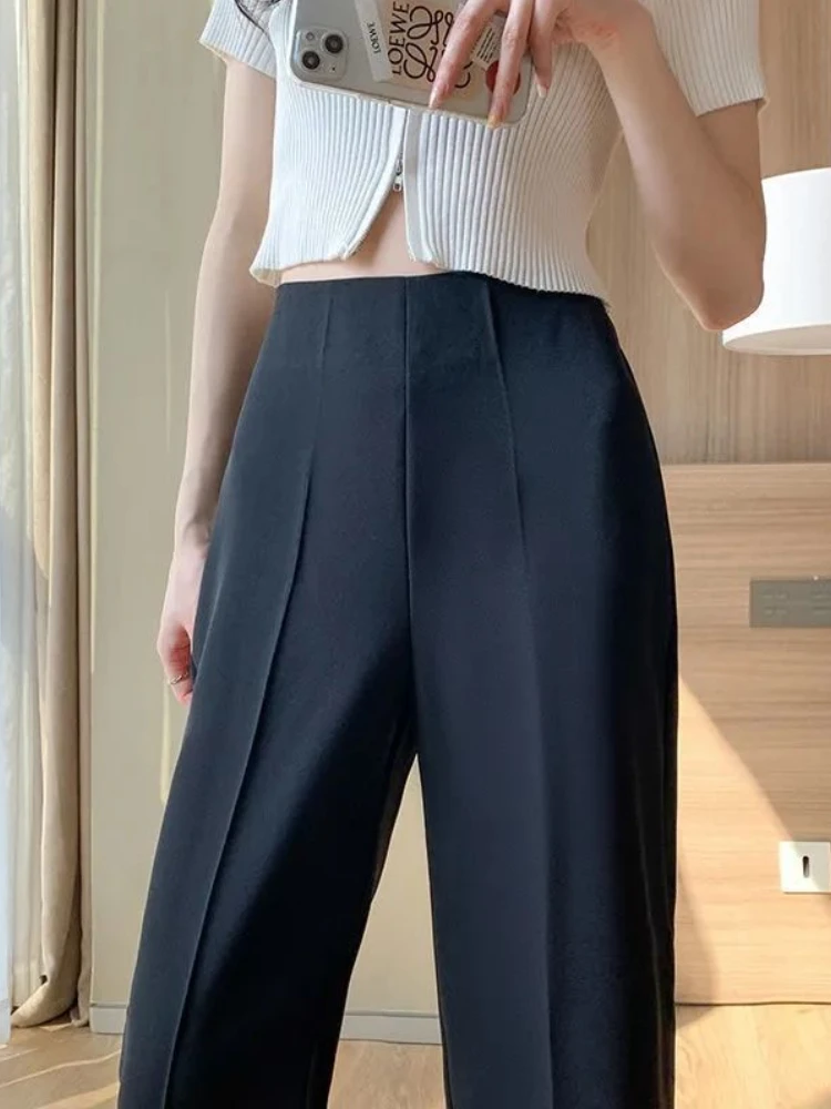 Women's Flare Pants Simple Straight Trousers Elegant Office Lady OL Style  Coffee Black Suit Pants Female Casual Bottoms