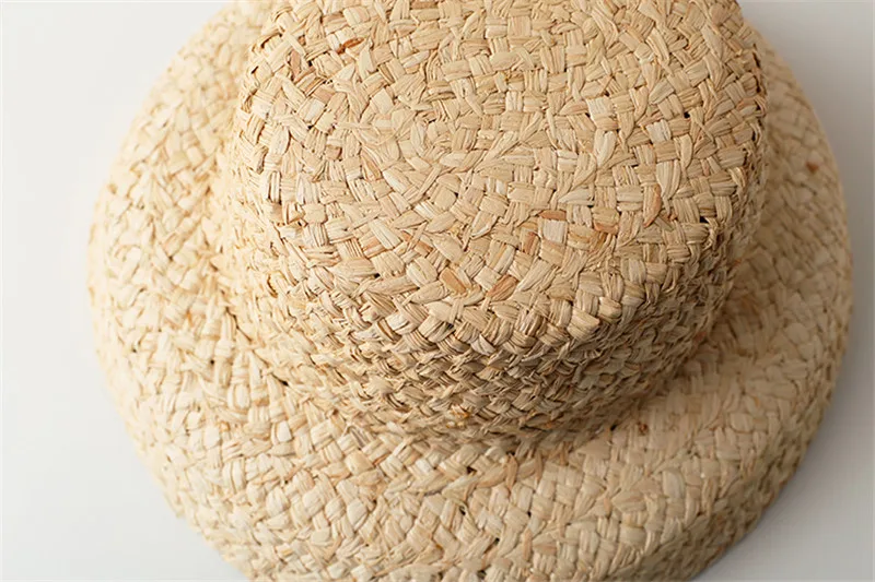 12-hh6008 ins chic farmhouse style SUMMER LONG RIBBON kids HANDMADE RAFFIA grass head size cap children leisure hat