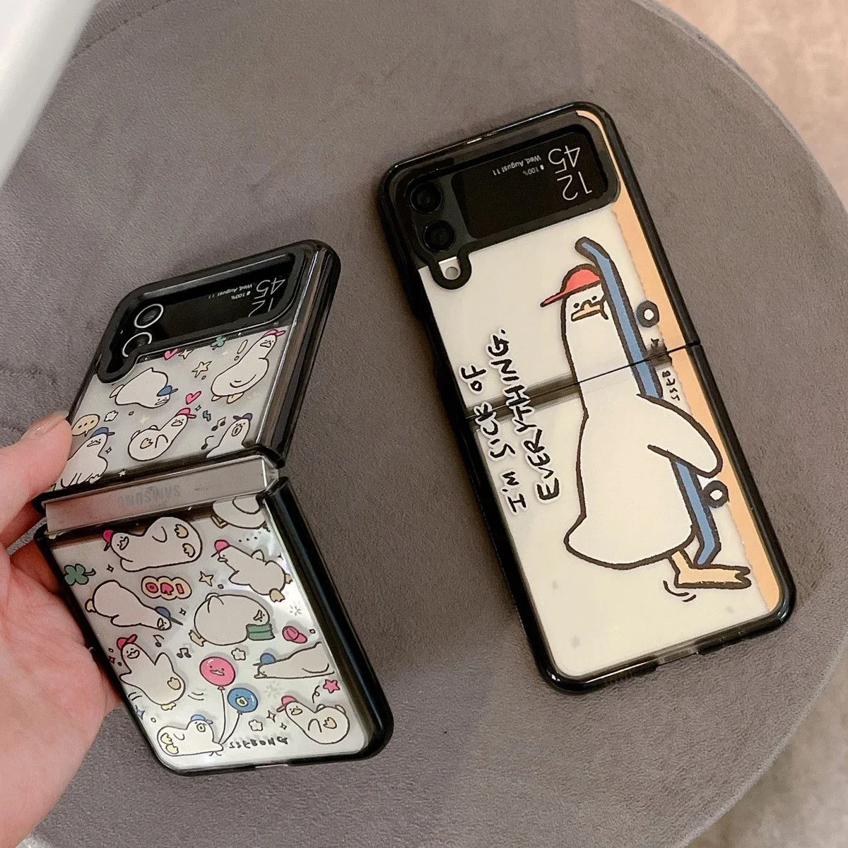 Acrylic Black Border Duck Phone Case for Samsung Galaxy Z Flip 5 4 3 Back Cover for ZFlip3 ZFlip4 ZFlip5 Hard Case Shell