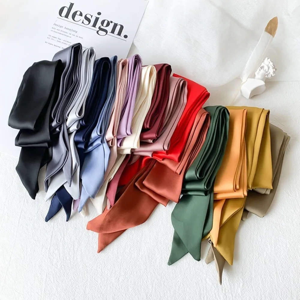Casual Long Hair Scarf Headband Favor Silk Neck Scarf Solid Color Elegant Ribbon Party Scrunchies