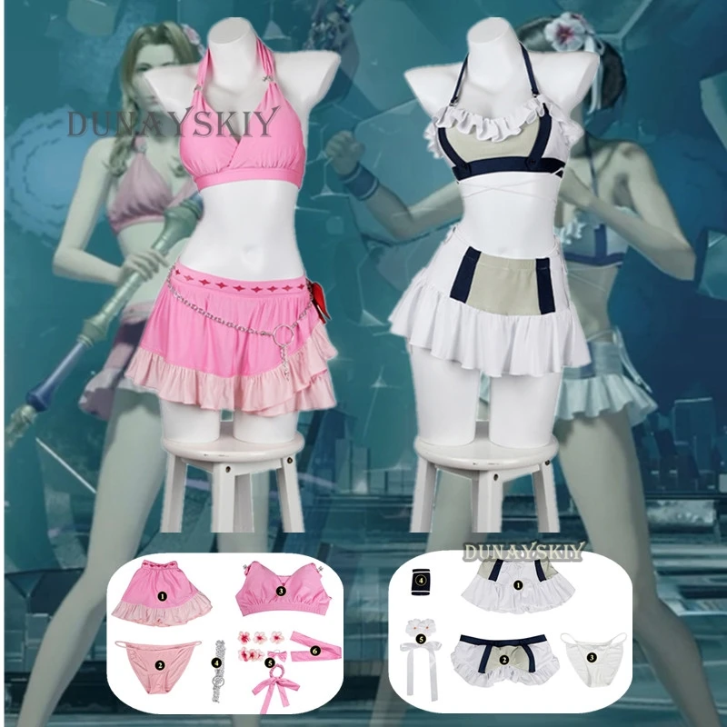 

Game Final Fantasy VII Aerith Gainsborough Tifa Lockhart Cosplay Costume Wig Summer Swimsuit Sexy Bikini Woman Carnival Suit Cos