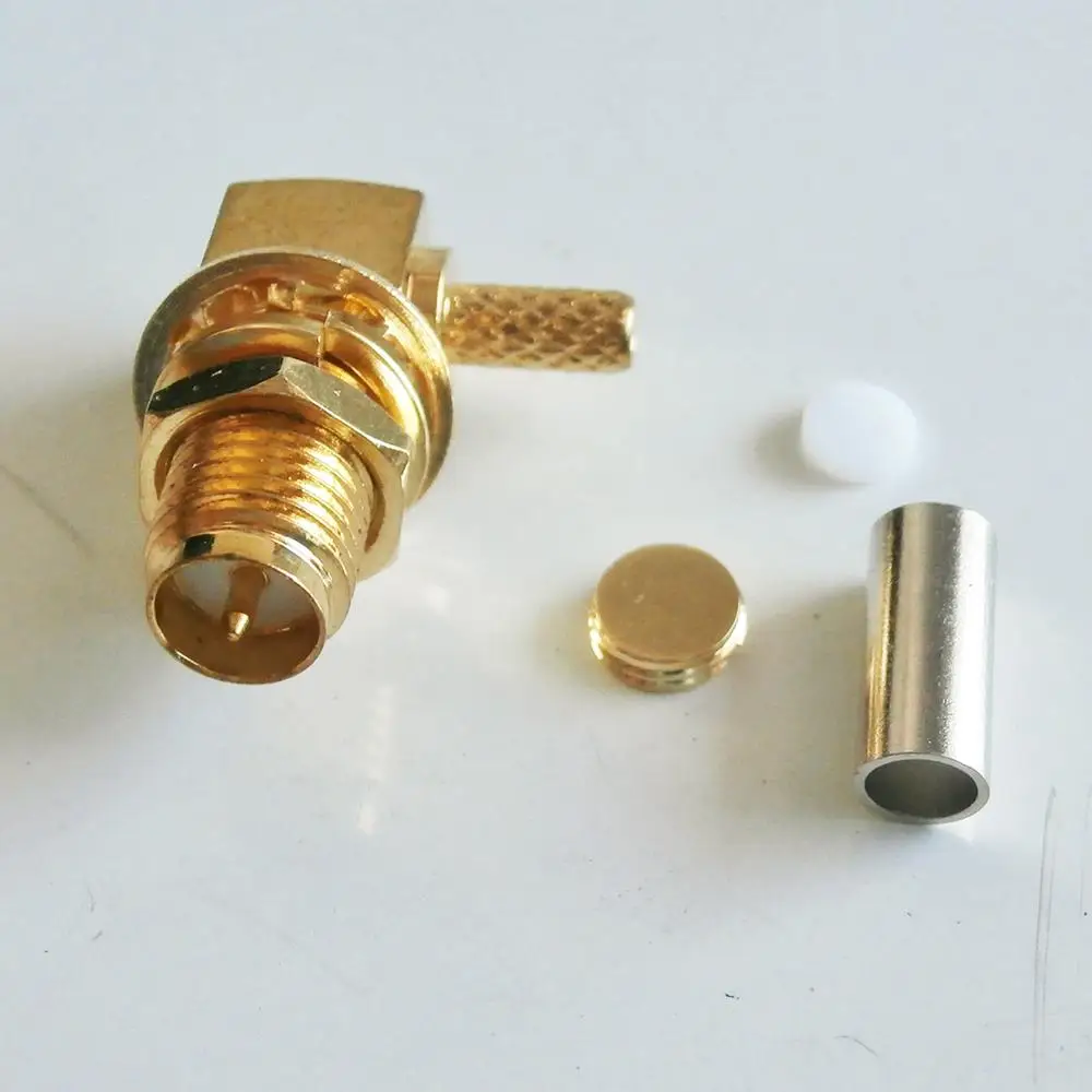 

Connector RPSMA RP SMA Female 90 Degree Right Angle With O-ring Bulkhead Panel Nut Crimp for RG316 RG174 RG179 LMR100 Cable