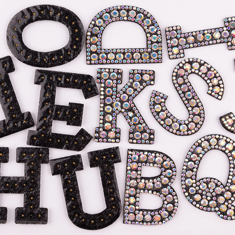 Rhinestone Letter Patches A-Z Black English Alphabet White Pearl Iron-on Applique For Clothes Letter Bags Badge DIY Name