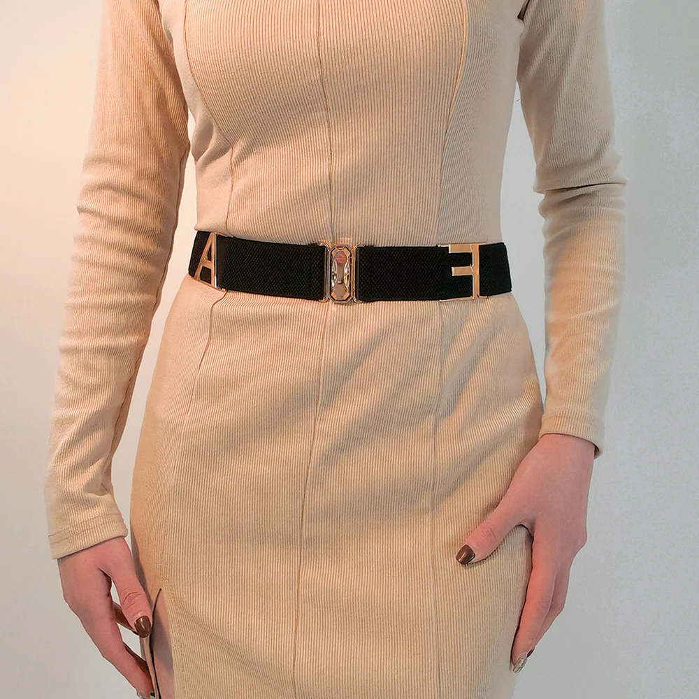 

New Fathion Women Belt Buckle Free Solid Belts with Letter Seamless Jean Pants Dress Adjustable Stretch Waist Belt Chic Waistban