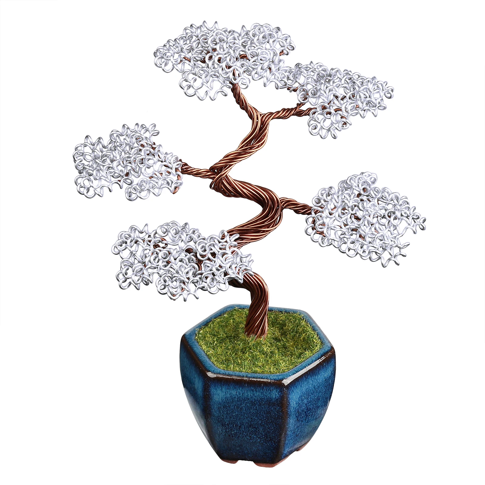 TUMBEELLUWA Bonsai Style Aluminum Wire Wrapped Luck Money Tree With Ceramics Base Plastic Grass Room Decor Ornaments For Wealth