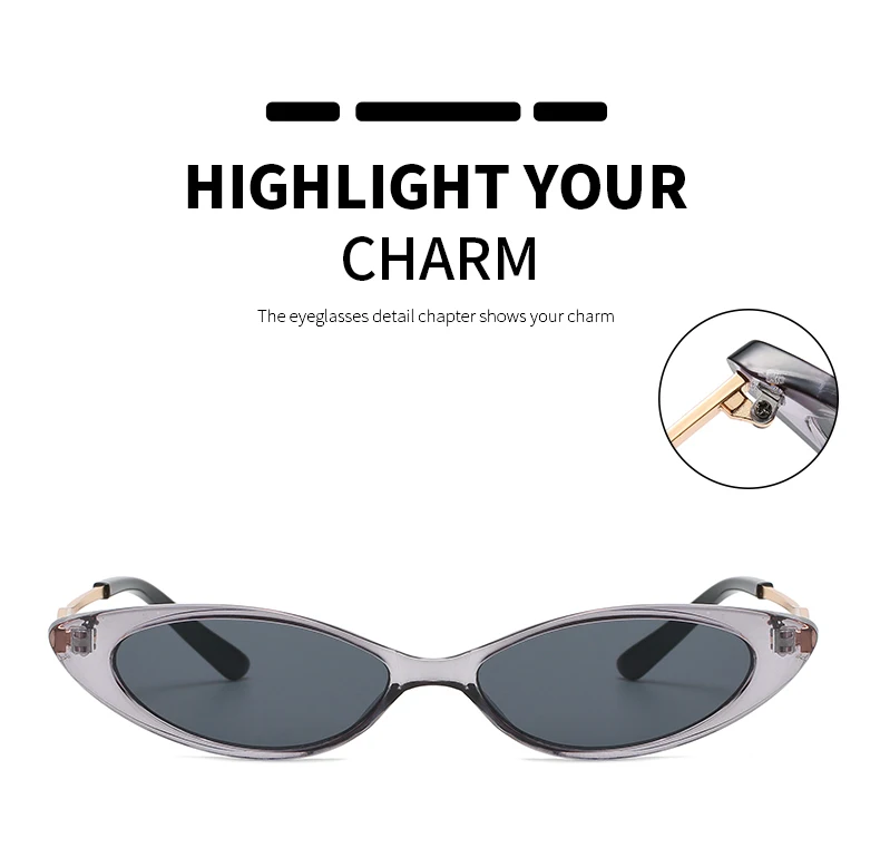 Schutzbrille, kleine Katzenaugen-Stil, Damen-Sonnenbrille, schmale getönte Farblinse, Metallrahmen, Internet-Promi-Brille – Detail 1