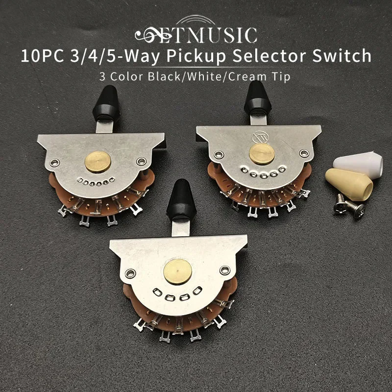 

10PCS Vintage 3/4/5 Way Guitar Pickup Switch Pickup Selector Guitar Switch Musical Guitar Parts Black/White/Cream Knob
