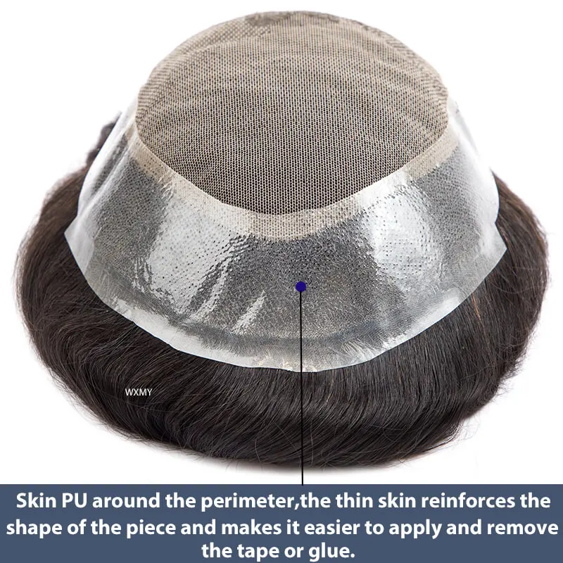 Australia French Lace & Skin Base Male Hair Prosthesis 6" Natural Human Hair Toupee Men's Wig Breathable Hair Replacement System 4