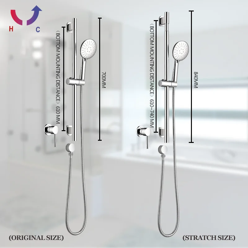 Chrome Stainless Steel Adjustable Shower Rod 3 Functions Handheld Shower Brass Valve Body 1.5m Hose Wall Mounted Set