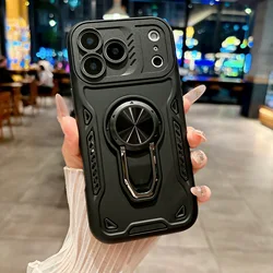 2 - in - 1 360° Rotating Metal Ring Stand Holder Shockproof Armor Case - iPhone 15 Plus (Black)