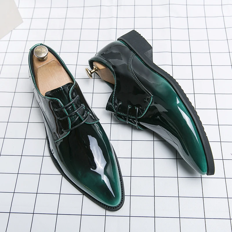 Chaussures Oxford Homme En Cuir Vert Faites Main - Modèle Royale, Finitions Cuir, Neuf Avec Boîte