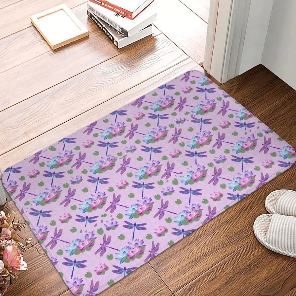 

Dragonfly Print Foot Mat for Shower Home Entrance Lotus Flower Bath Mat Quick Drying Bathroom Accessories Non Slip Toilet Pad